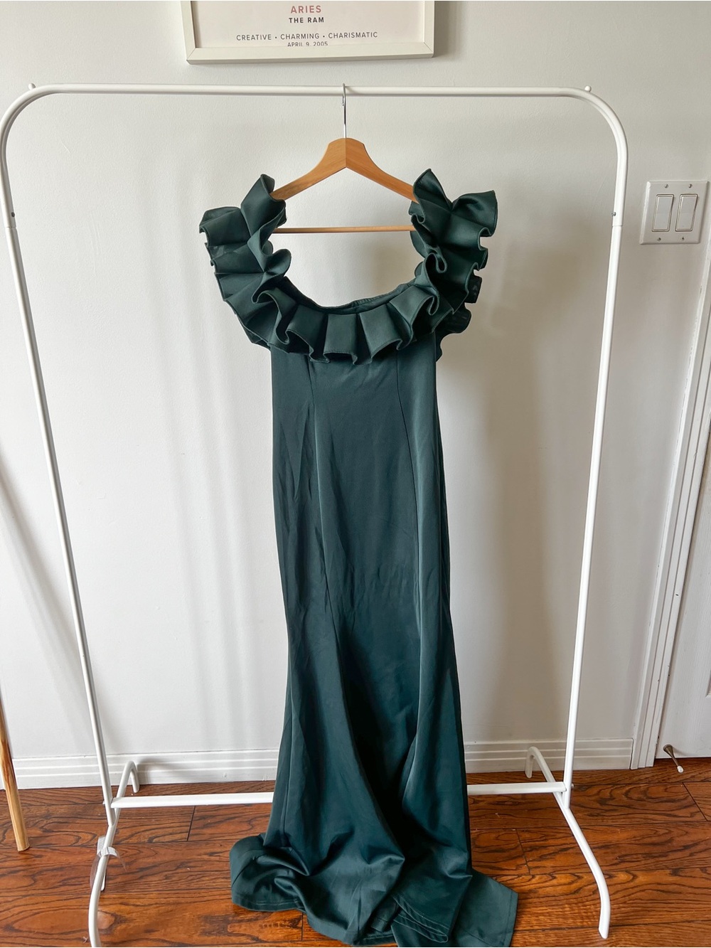 Elegant Ruffle-Trim Maxi Dress in Dark Green - Picture 2 of 4